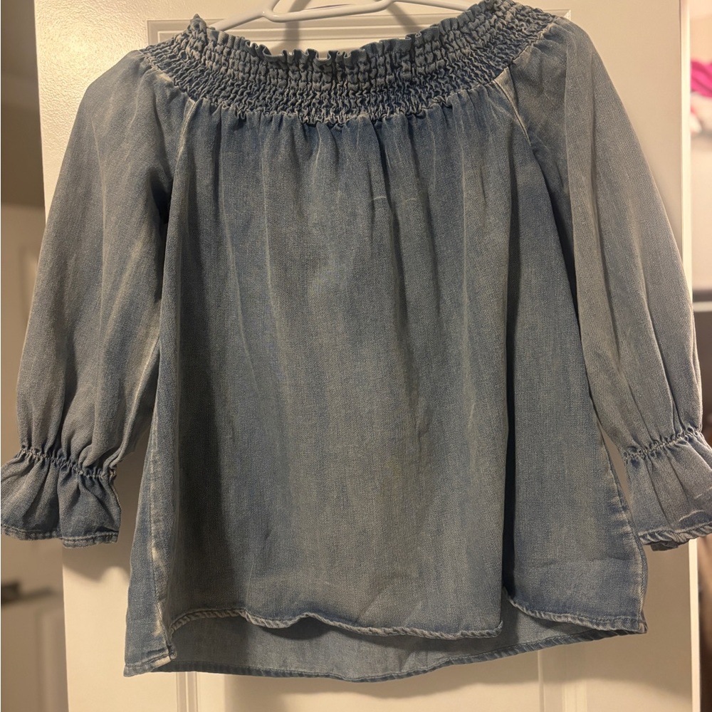 Mazik Light Blue Chambray Off-Shoulder Top